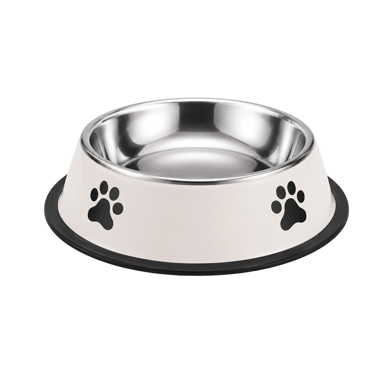 Paw Print Steel Bowl — Non-Slip Stainless Feeding Bowl