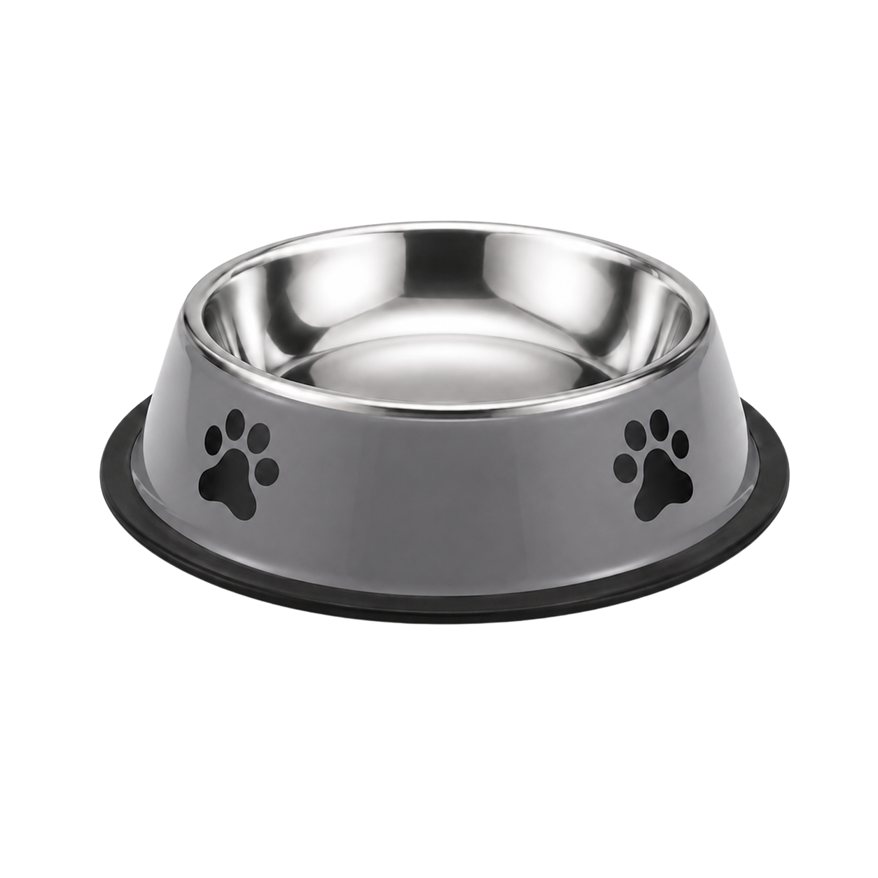 Paw Print Steel Bowl — Non-Slip Stainless Feeding Bowl